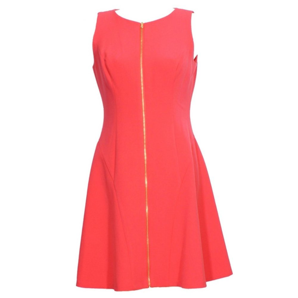 NWT RALPH LAUREN Pink Stretch Crepe Zip Front Sleeveless Fit Flare Dress Size 8